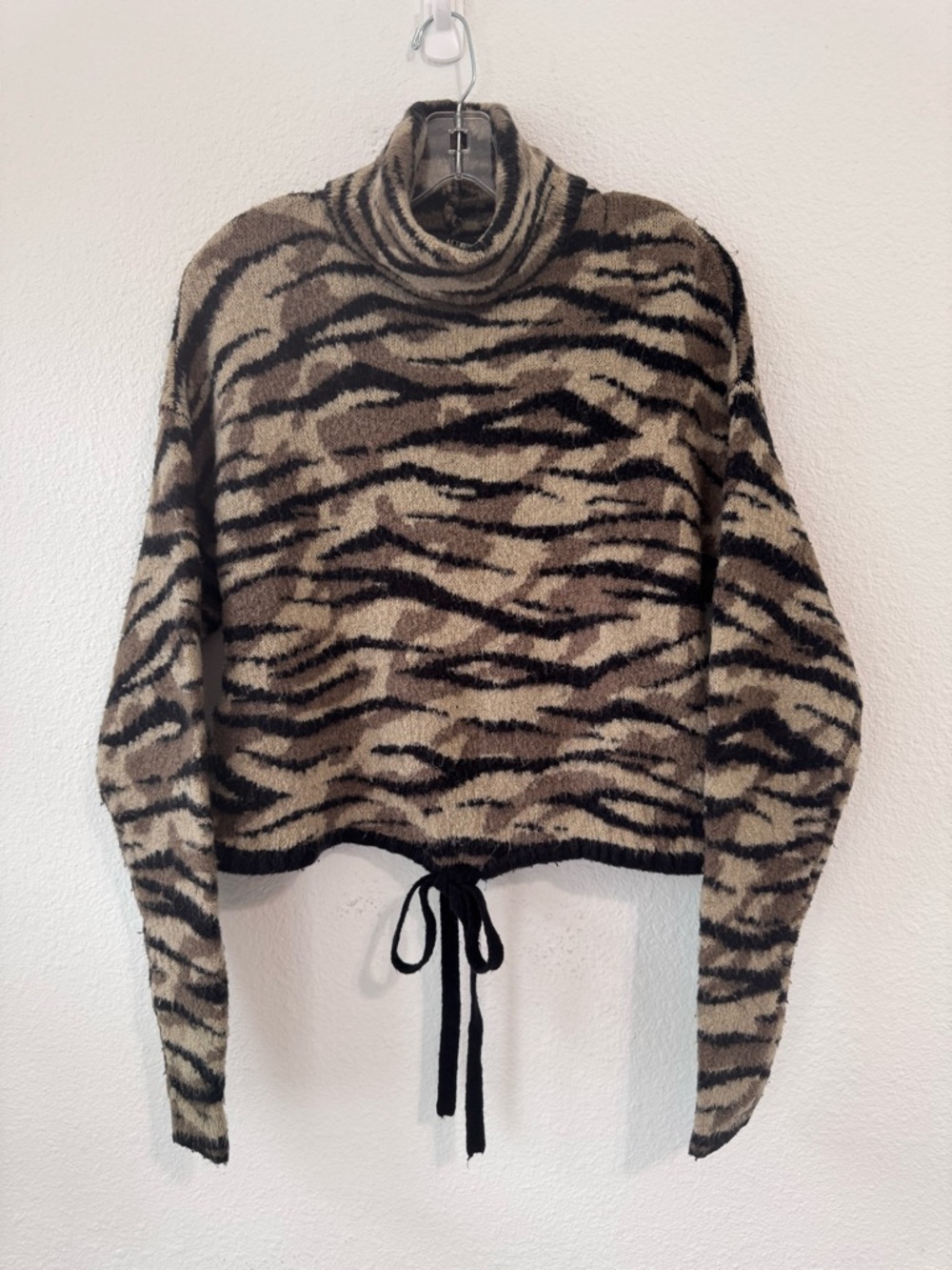 AFRM Beige and Black Tiger-Stripe Turtleneck Sweater